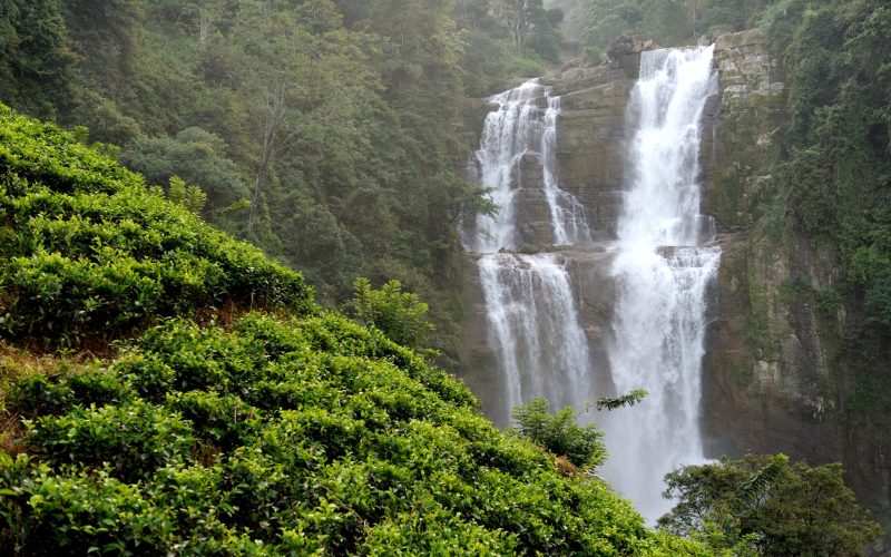 Beautiful Ramboda waterfall in Sri Lanka island
